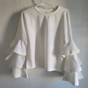 Shein Girls Size 120 (5-6 Y) White Ruffle Long Sleeve Top Dressy Top Shirt